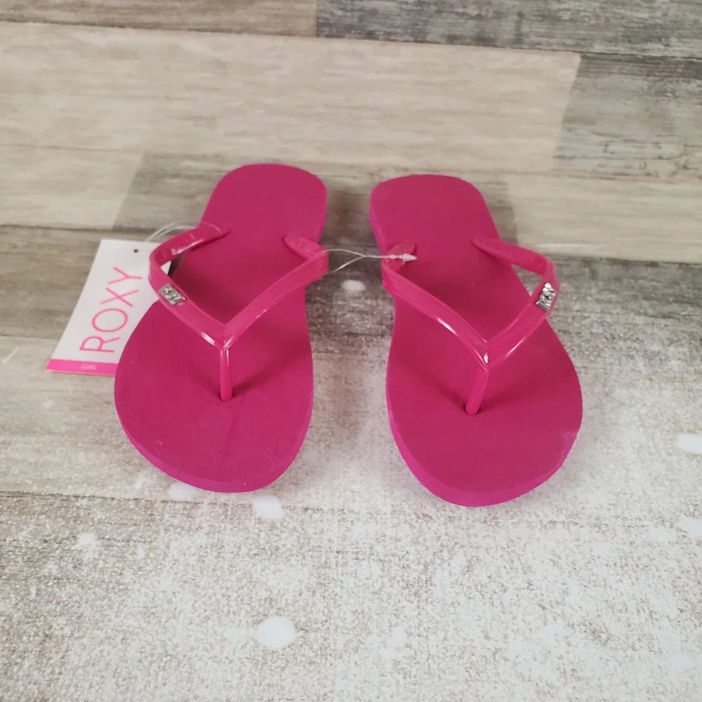 Roxy Viva VI Kid Flip Flop Sandal Sz 3 Hot Pink Leather Comfort Slip On Open Toe